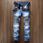 Men's Snowflake Fold Slim Fit Motorcycle Jeans