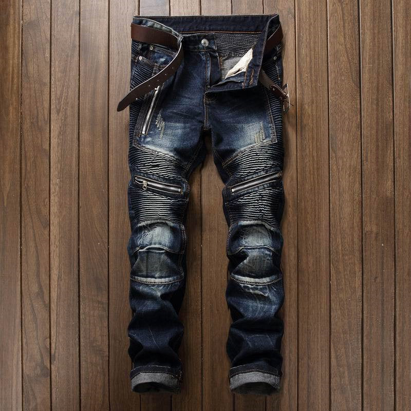 Men's Snowflake Fold Slim Fit Motorcycle Jeans