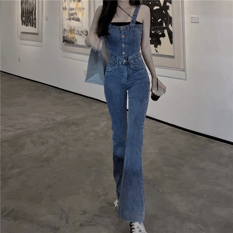 Women's Flared Denim Jumpsuit