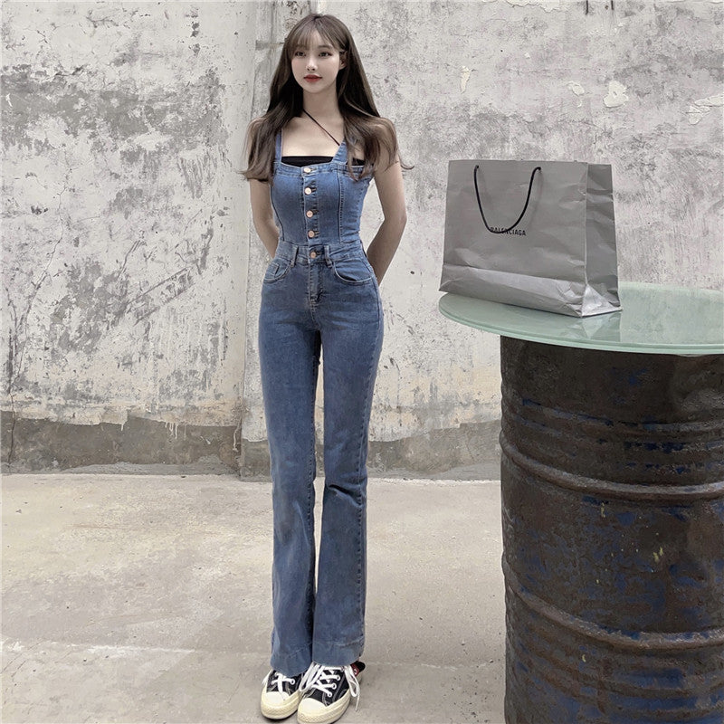 Women's Flared Denim Jumpsuit