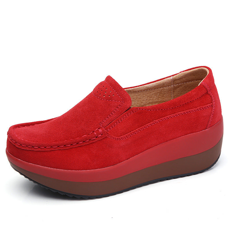 Women's Genuine Leather Flat Slip-On High Platform Shoes