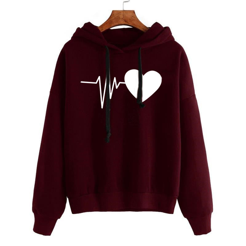 Women's Heart Print Streetwear Hoodie