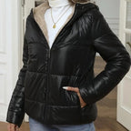 Women's Brushed And Quilted Hooded Cotton-padded Coat