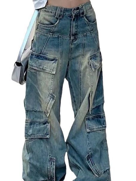 Women's Worn Look Washed-out Cargo Jeans