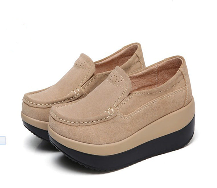 Women's Genuine Leather Flat Slip-On High Platform Shoes