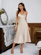 Women's Ice-Silk Backless Spaghetti Nightdress
