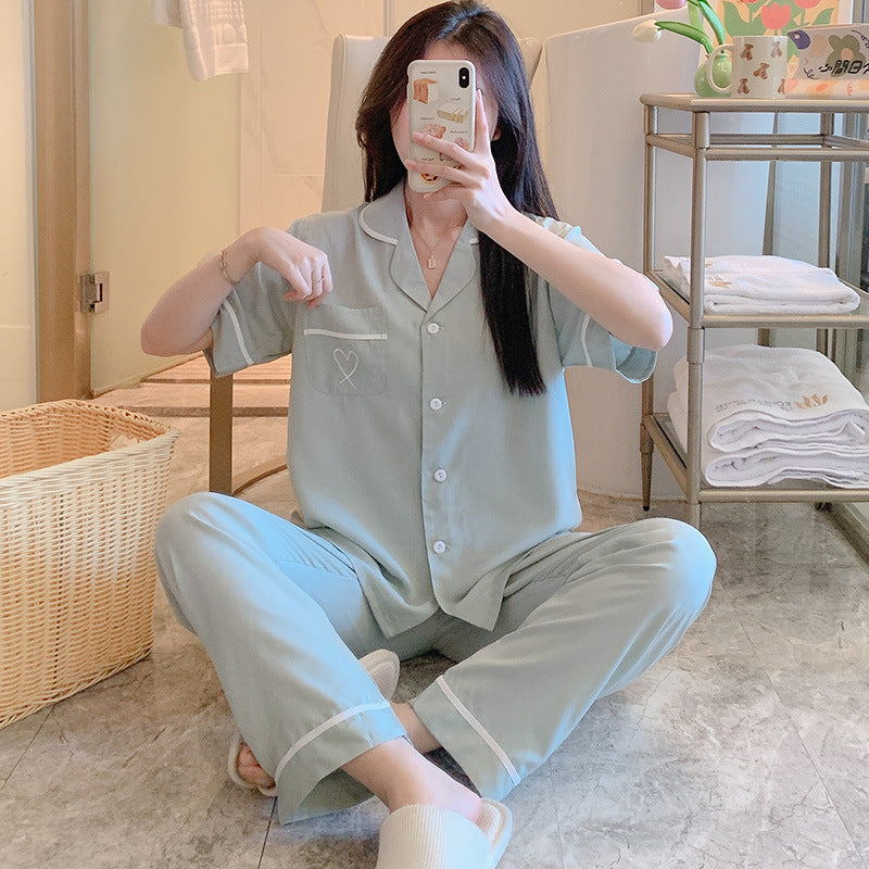 Short Sleeve Poplin Pajamas And Shirt Set