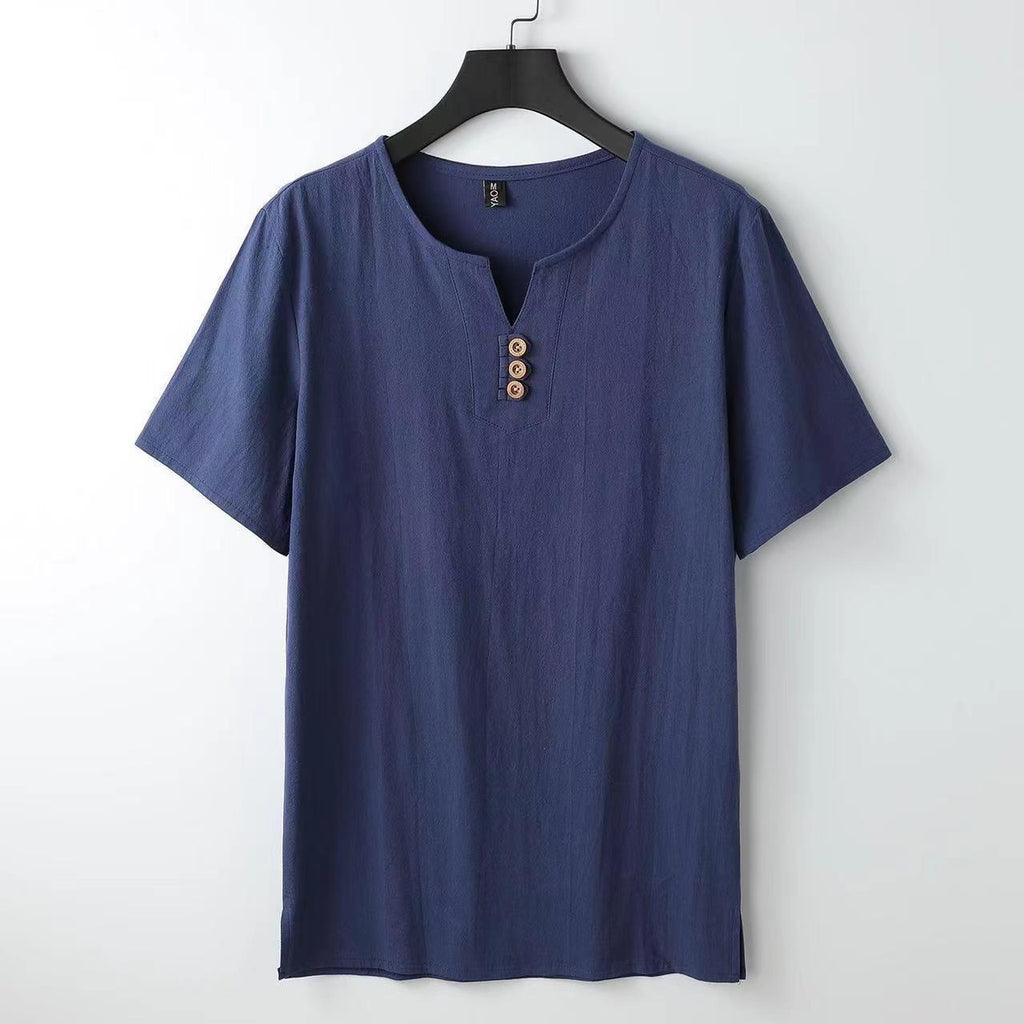 Men's Cotton And Linen V-neck Short Sleeve T-Shirt