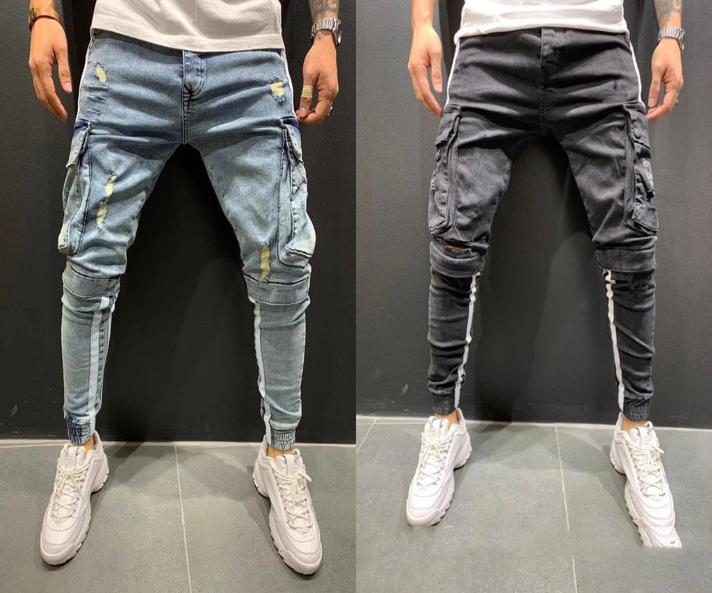 Men's Knee-cut Zipper Jeans