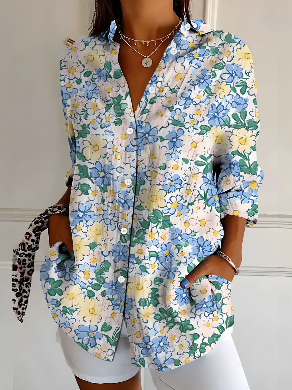 Women's Botanical Print Long Sleeve Shirt