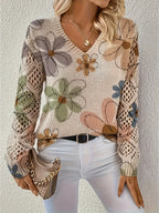 Women's Elegant Bohemian Floral V-neck Long Sleeve Top
