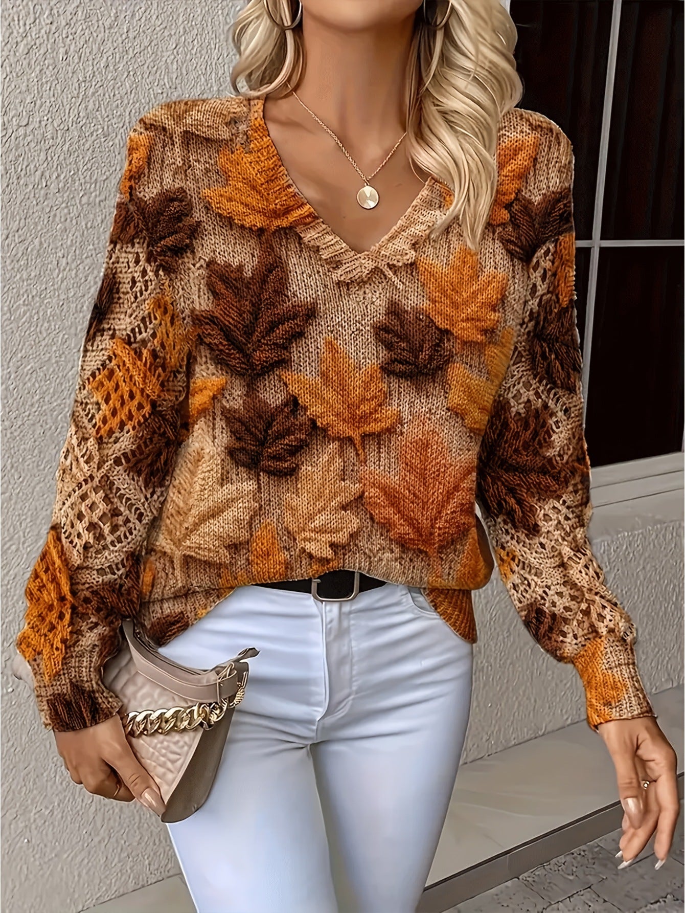 Women's Elegant Bohemian Floral V-neck Long Sleeve Top
