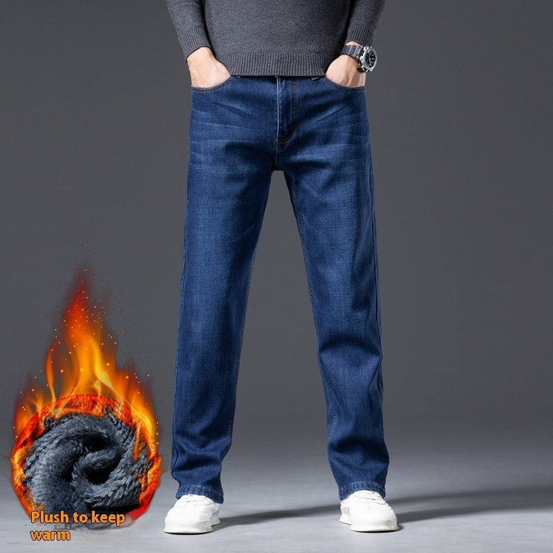 Men's Fleece-lined Loose Straight Cut Jeans