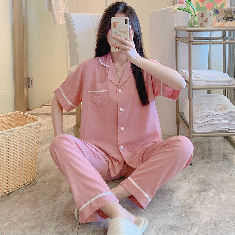 Short Sleeve Poplin Pajamas And Shirt Set