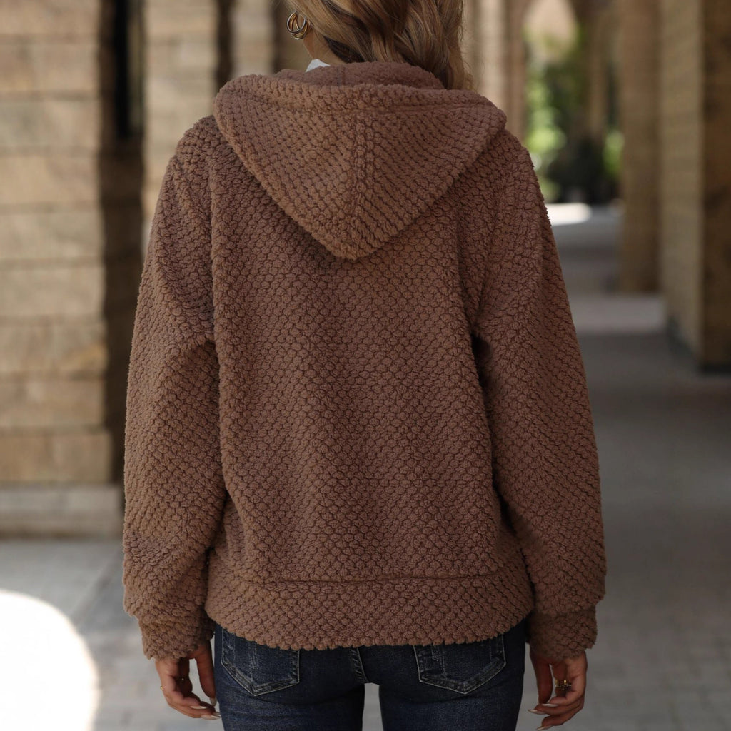 Women's Loose Pocket Hooded Zipped Sweater