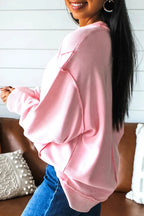 Women's Solid Blush Round Neck Drop Shoulder Long Sleeve Sweatshirt