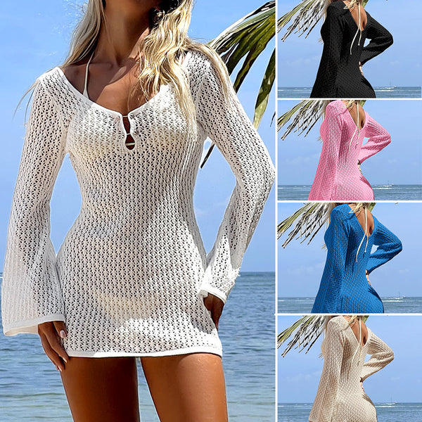 Women's Knitted Hollow Geometric Textured Short Dress