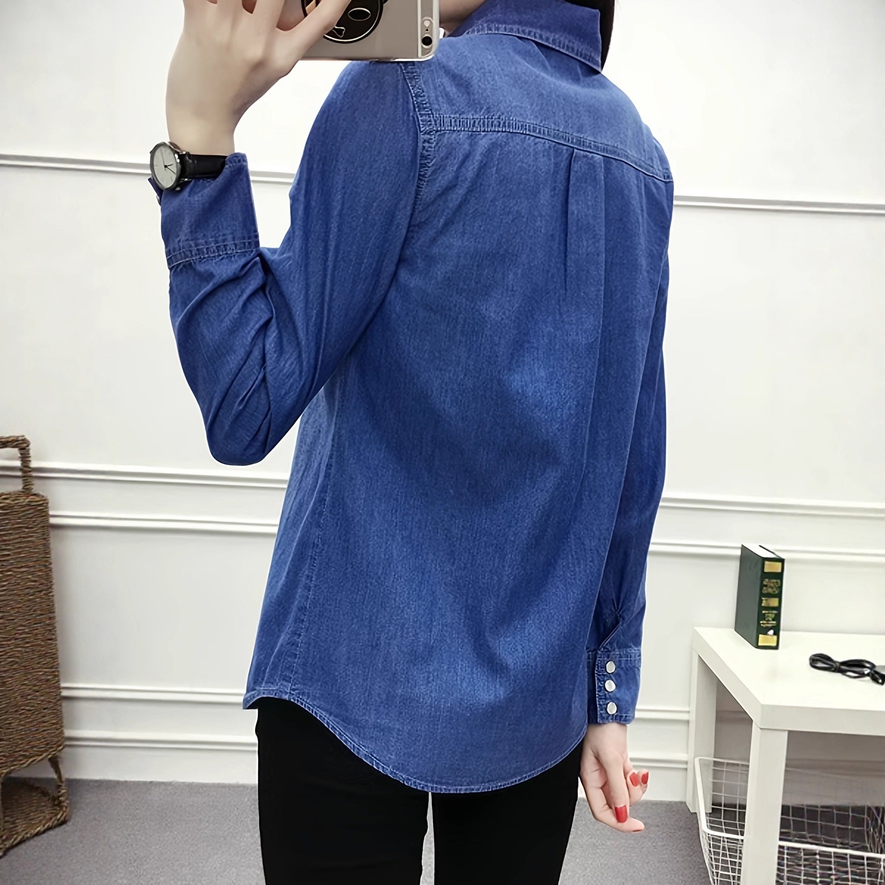 Women's Long-Sleeve Slim-Fit Denim Shirt