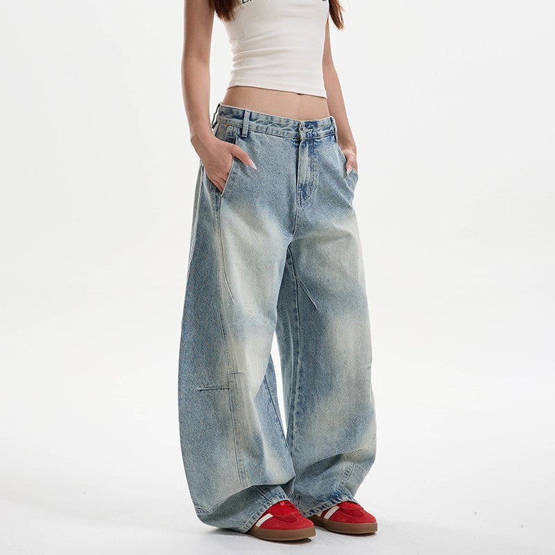 Women's Washed Distressed Baggy Machete Jeans