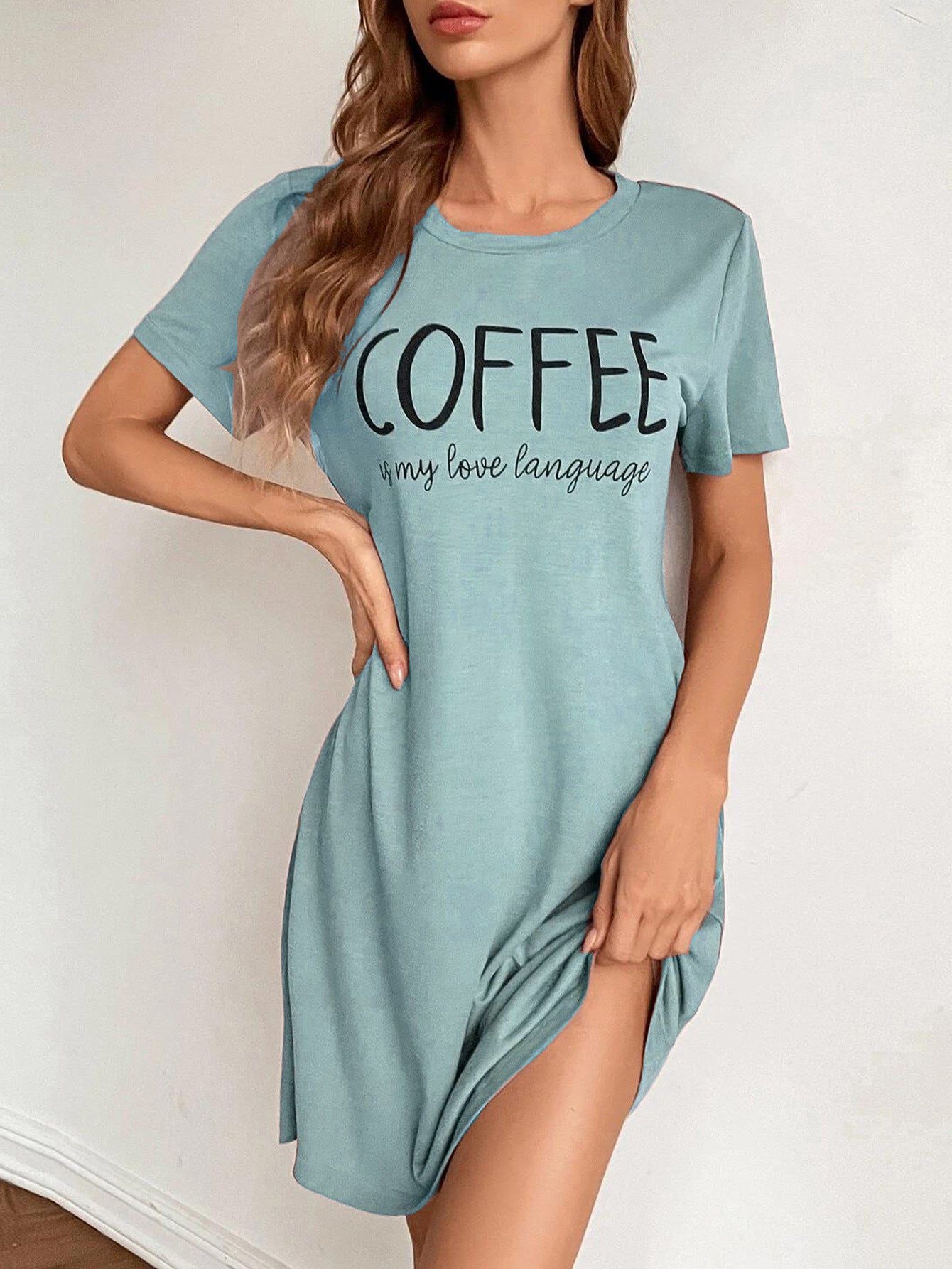 Women's Coffee Print Elongated Sleepwear One-Piece
