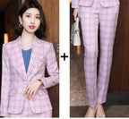 Women's Long-Sleeved Plaid Business Suit