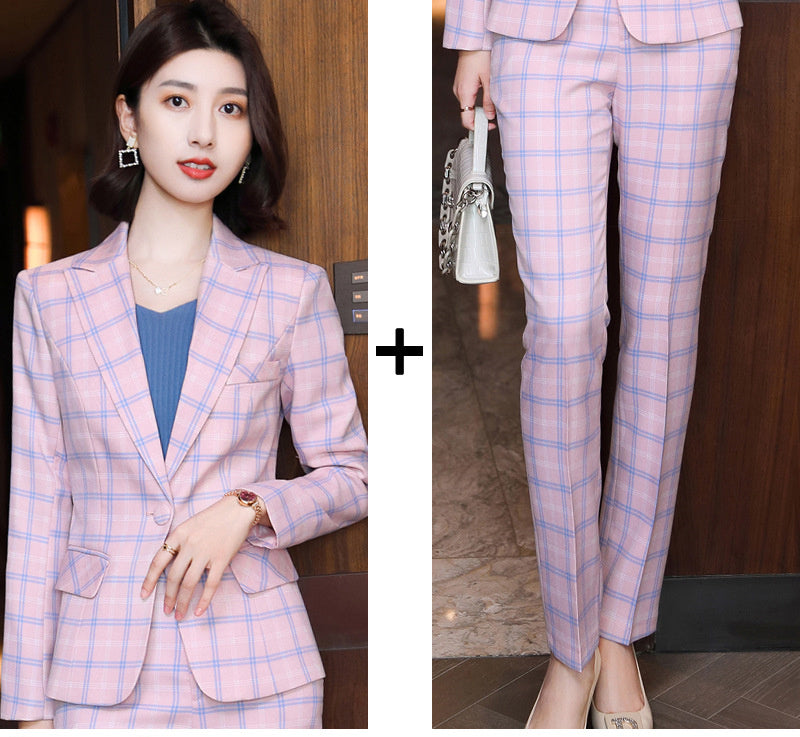 Women's Long-Sleeved Plaid Business Suit