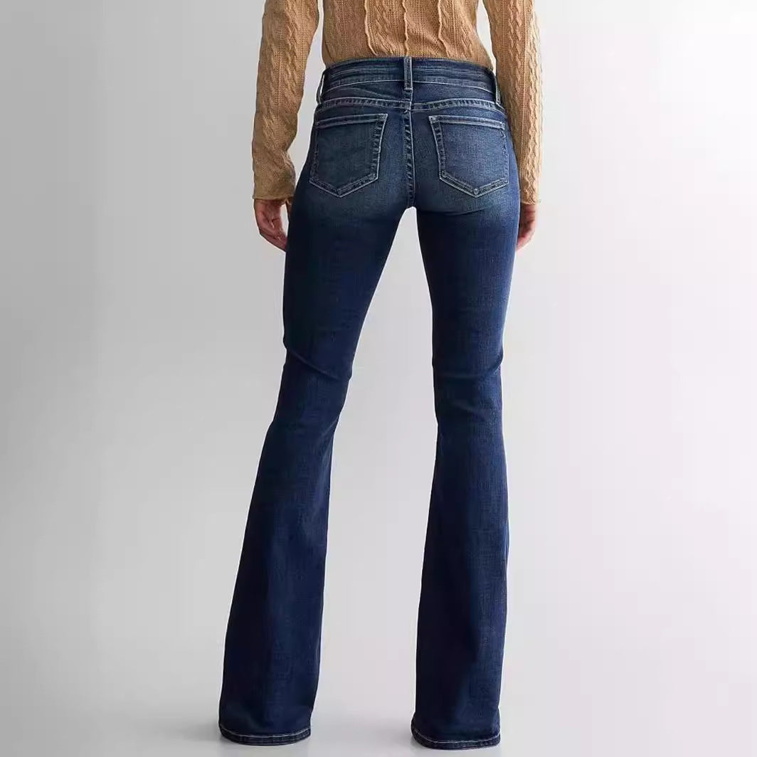 Women's Mid Waist Slim Fit Stretch Retro Flared Jeans