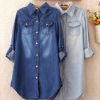 Women's Mid-length Slim-Fit Denim Shirt