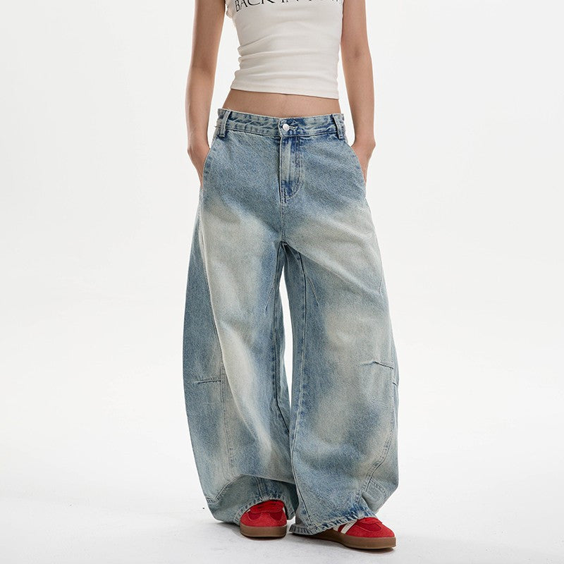 Women's Washed Distressed Baggy Machete Jeans