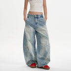 Women's Washed Distressed Baggy Machete Jeans