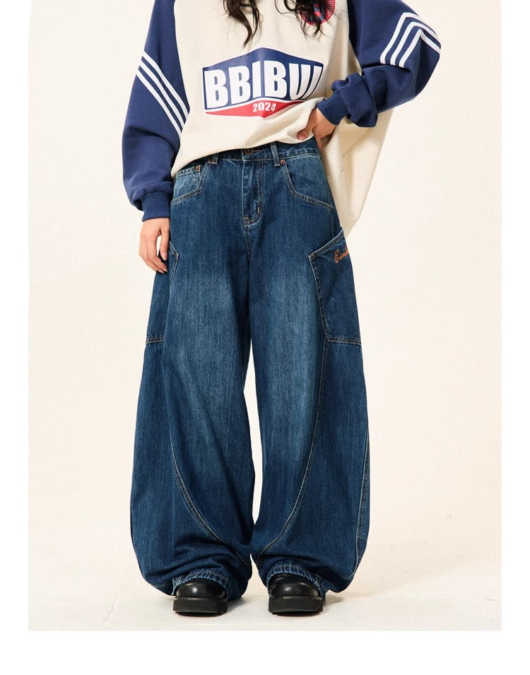 Women's Loose Wide-leg Baggy Jeans With Large Pockets Machete