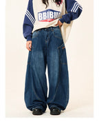 Women's Loose Wide-leg Baggy Jeans With Large Pockets Machete