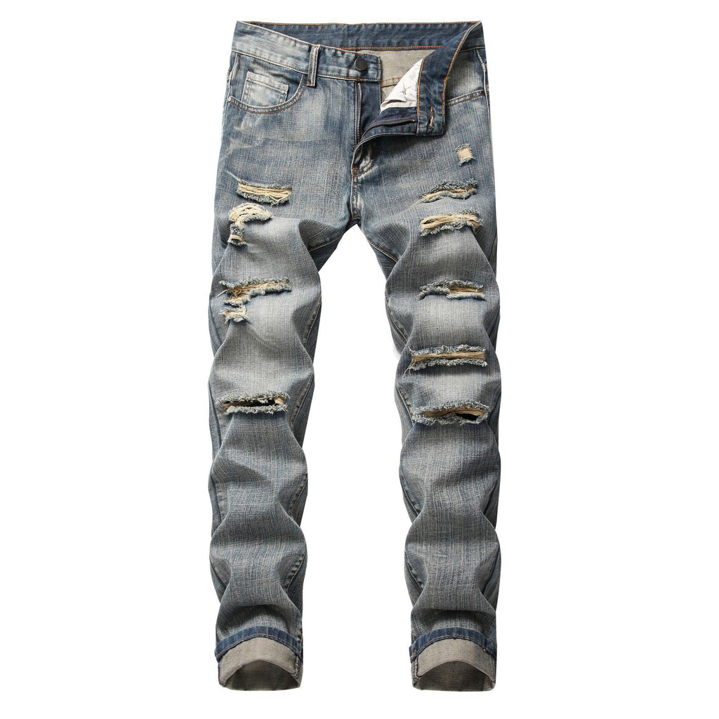 Men's Ripped Straight Non-stretch Jeans