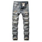 Men's Ripped Straight Non-stretch Jeans