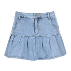 Women's High-Waisted Ruffled Lining Pleated Denim Skirt