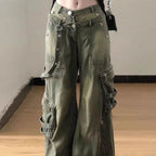 Women's Dusty Slate American Retro Washed Cargo Jeans