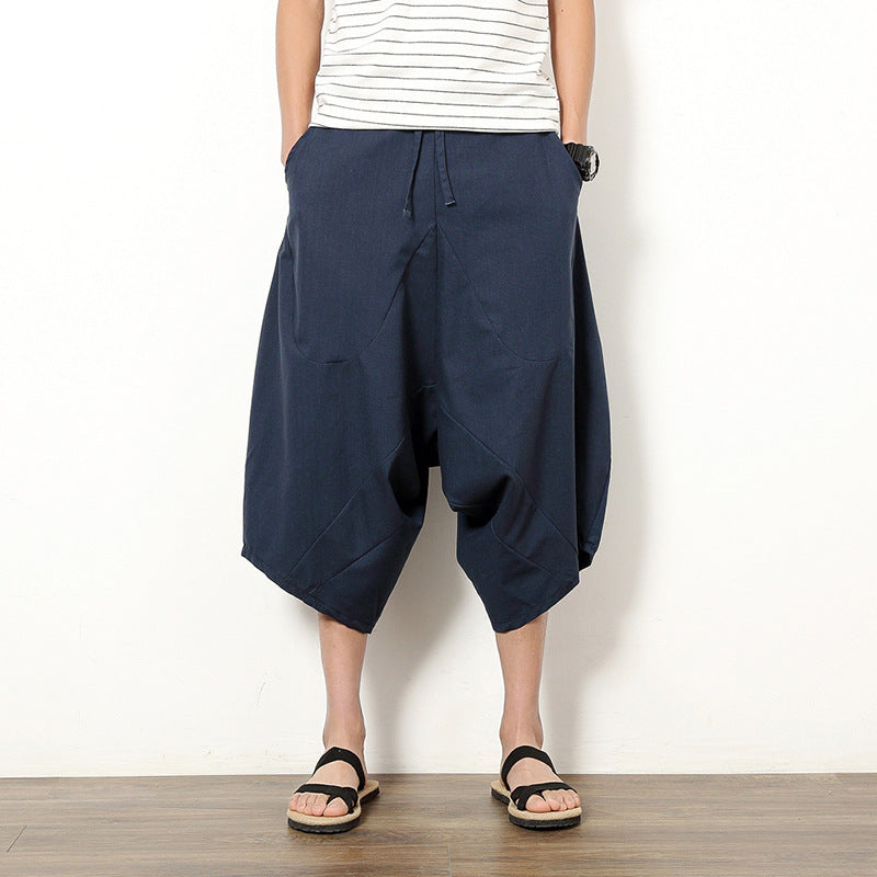 Men's Retro Solid Color Cotton And Linen Lantern Pants
