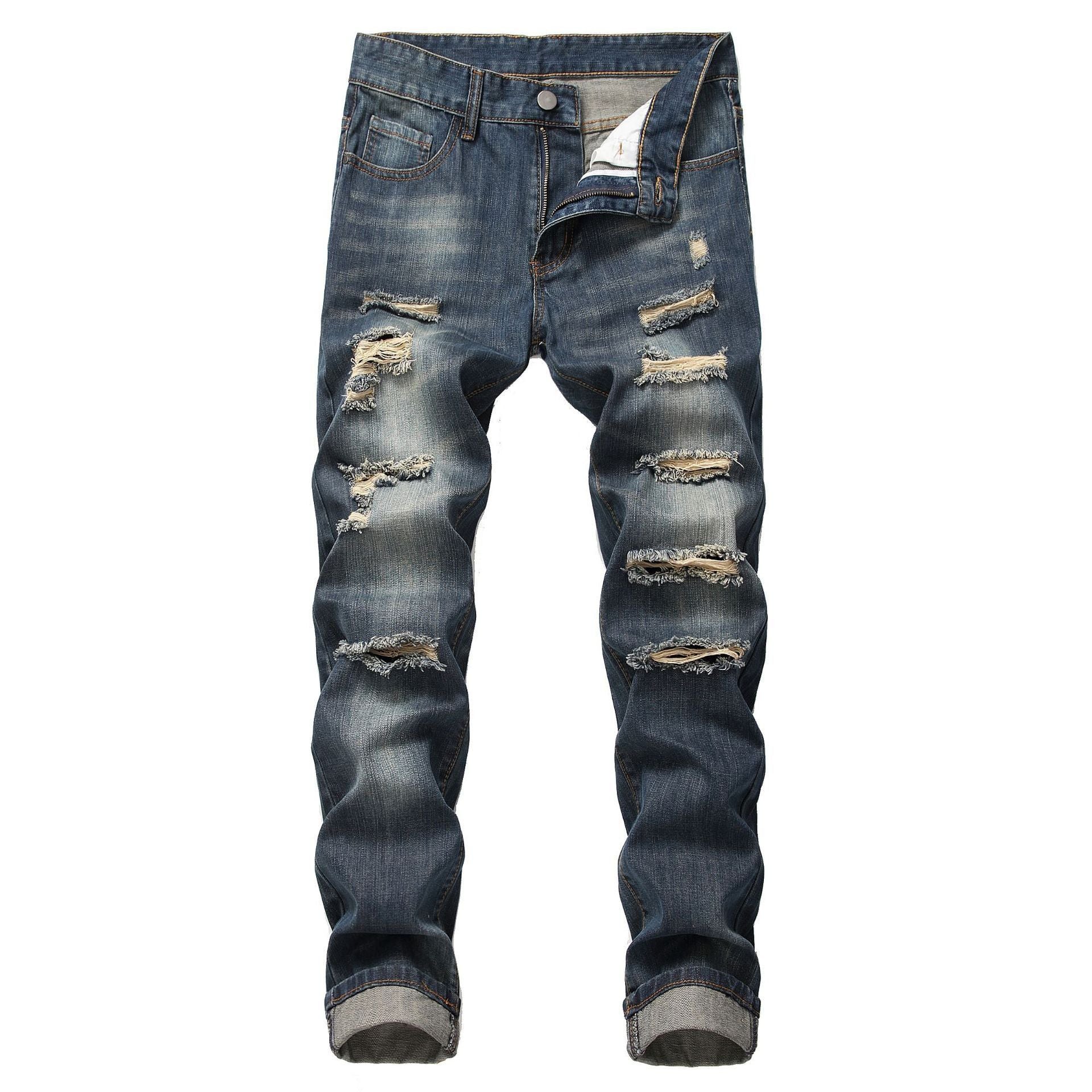 Men's Ripped Straight Non-stretch Jeans