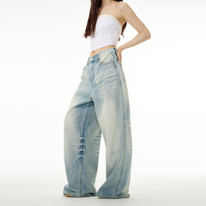 Men's And Women's Baggy Washed Blue Jeans