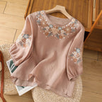 Women's Loose-fitting Lantern Sleeve Embroidered Top