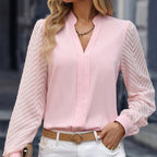 Women's Laced Long-sleeved V-neck Chiffon Top