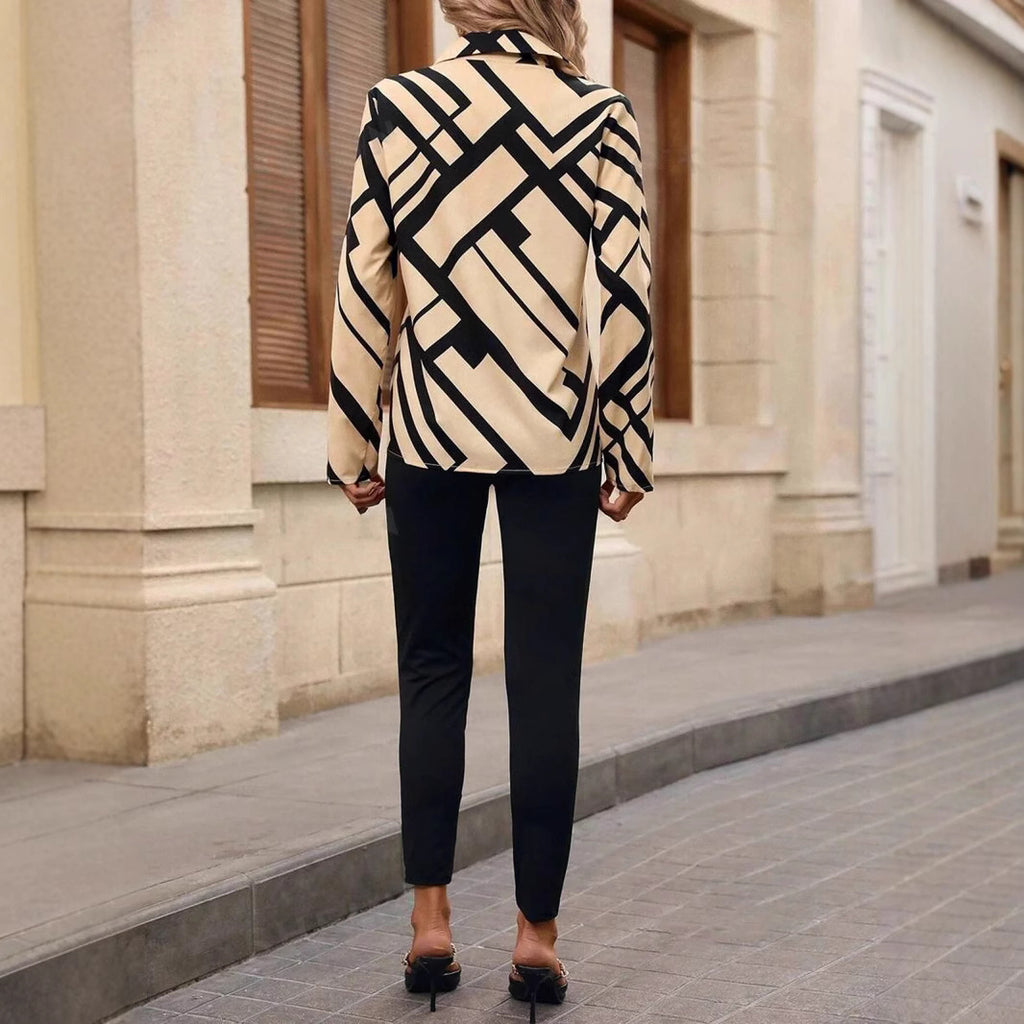 Women's Elegant Printed Long-sleeve Top