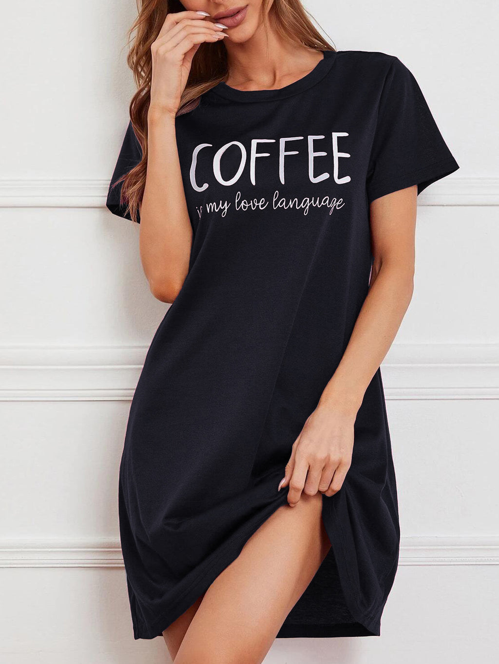 Women's Coffee Print Elongated Sleepwear One-Piece