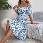 Women's Floral Square-Collar Ruffled Dress