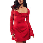 Women's Elegant Laced Long Sleeve Backless Lace Up Dress