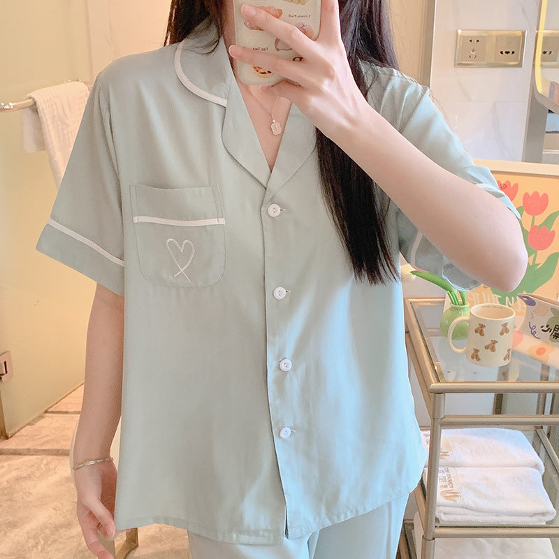 Short Sleeve Poplin Pajamas And Shirt Set