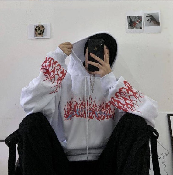 Flaming Fire Print Hoodie