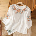 Women's Loose-fitting Lantern Sleeve Embroidered Top