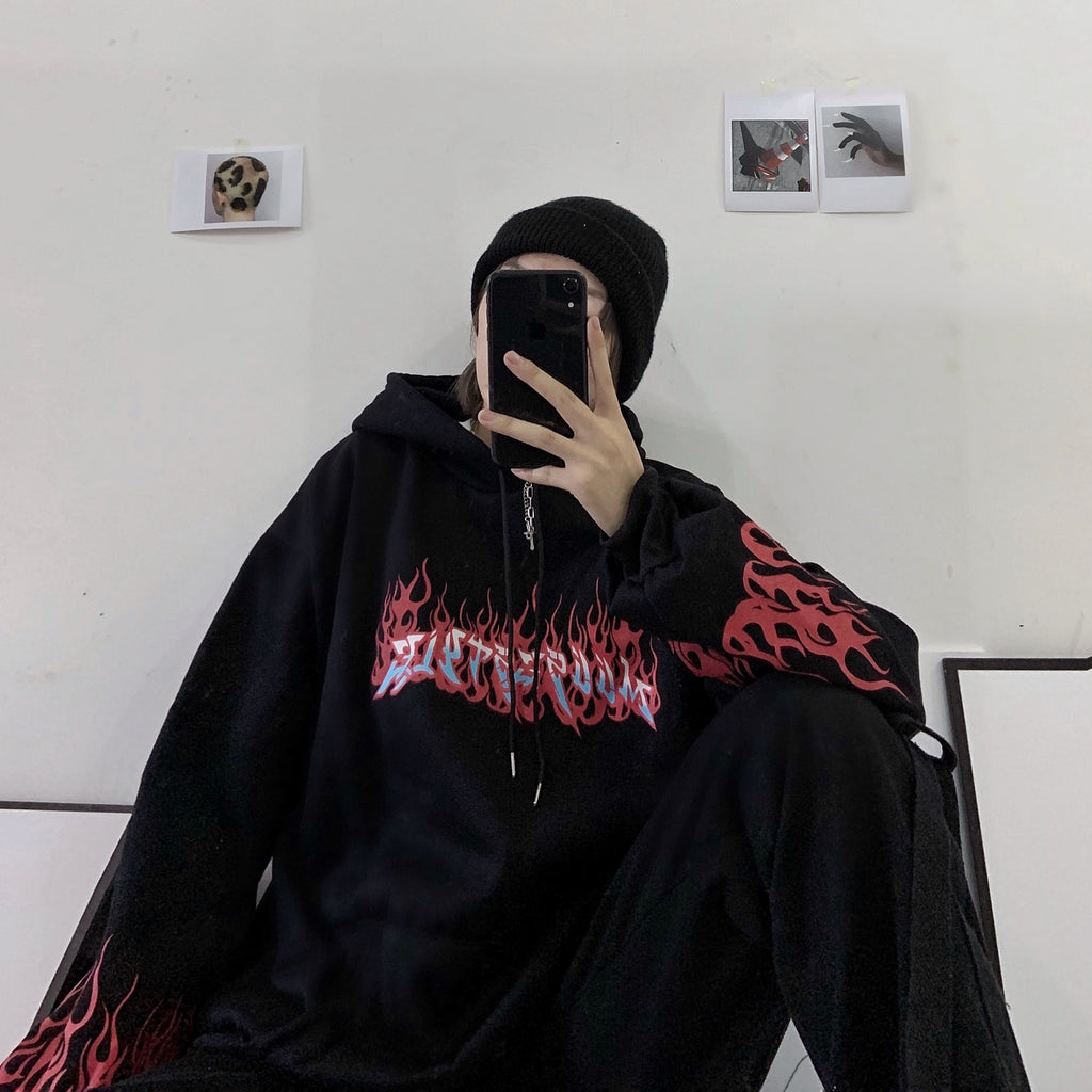 Flaming Fire Print Hoodie