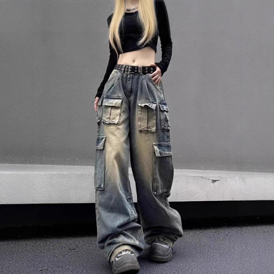 Women's Multi-pocket Loose Washed Distressed Pants